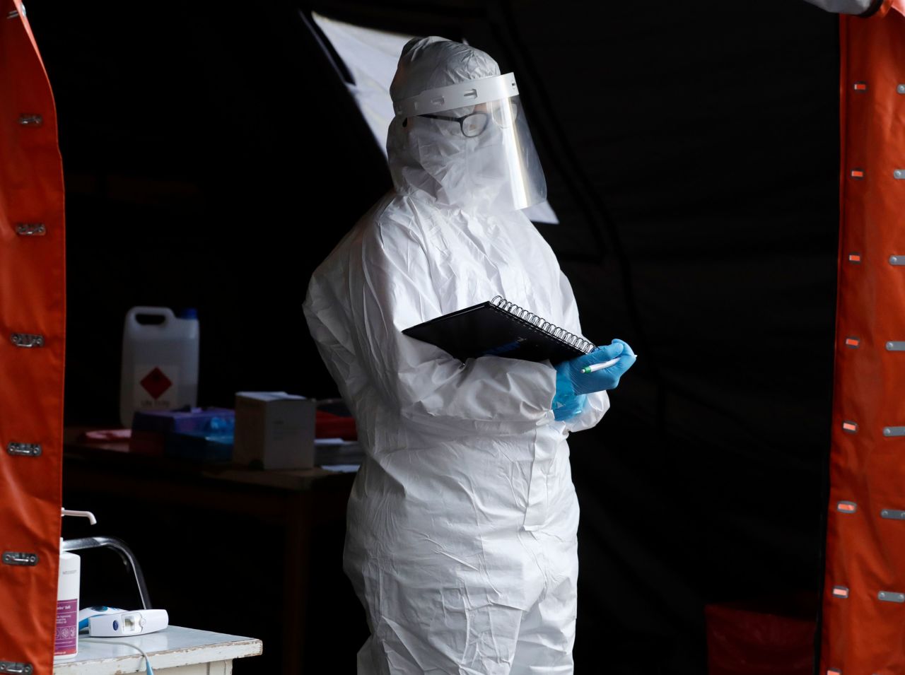 A medical worker waits for patients at a Covid-19 testing center in Warsaw, Poland, on October 22.