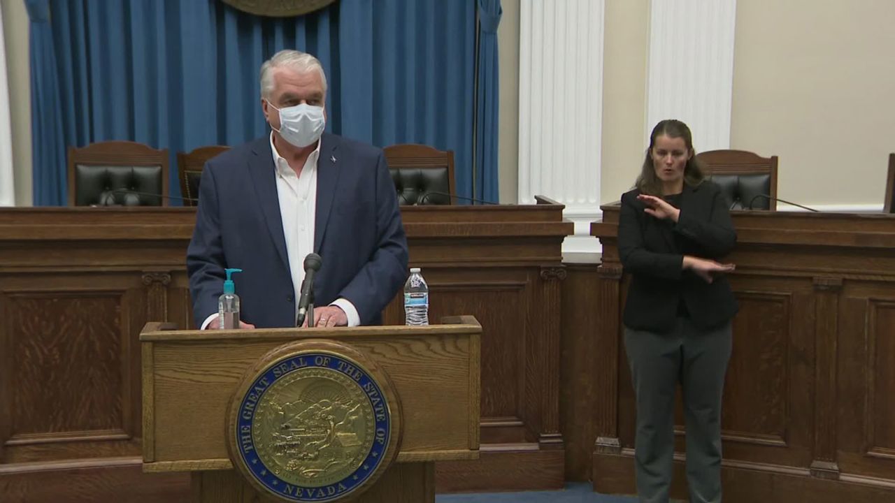 Nevada Governor Steve Sisolak during a press briefing on November 11.