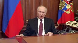 Putin delivers a video address announcing the start of the military operation.