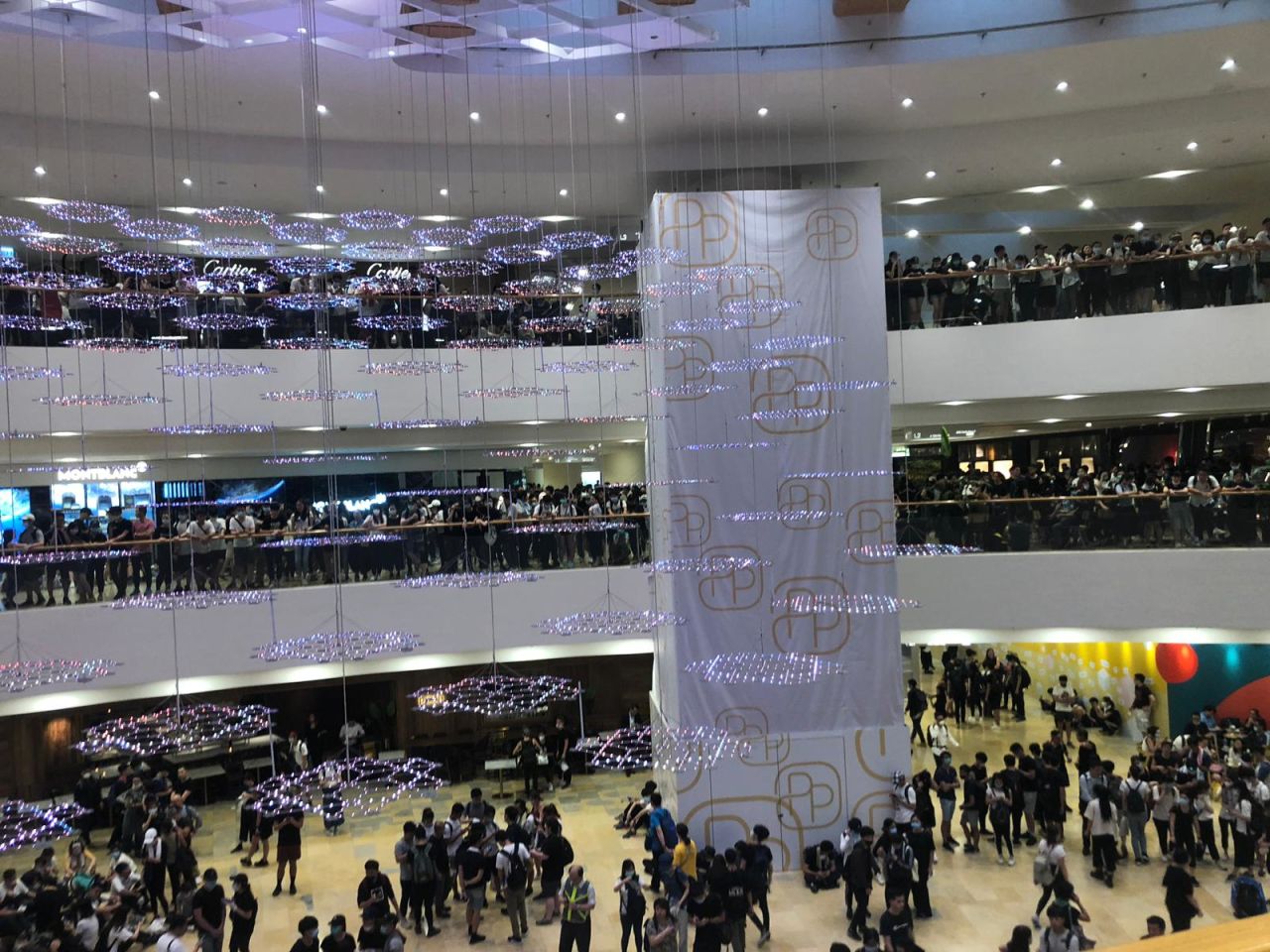 Protesters inside Pacific Place shopping mall. 