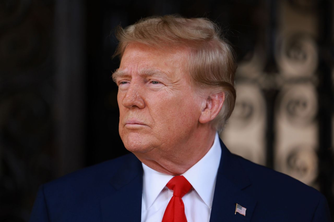 Former President Donald Trump speaks at a press conference in Palm Beach, Florida, on February 8. 