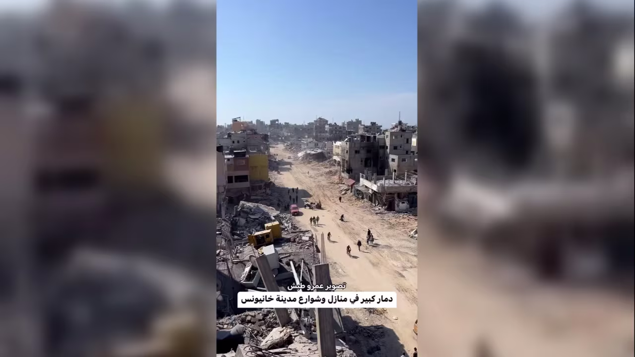 Destroyed buildings are seen in Khan Younis, Gaza, on Sunday.
