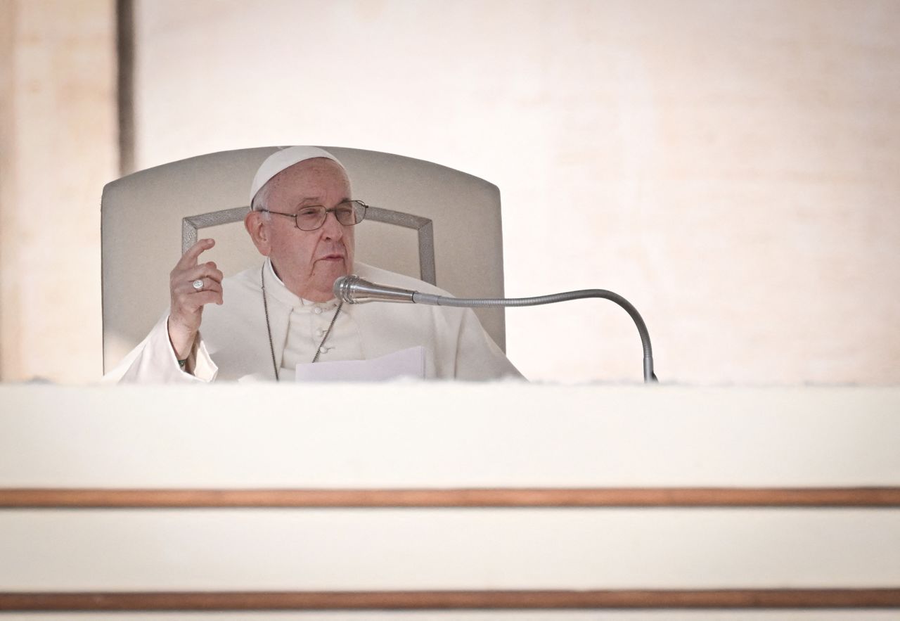 Pope Francis speaks during his weekly general audience on St.Peter's Square in Vatican City on October 11.