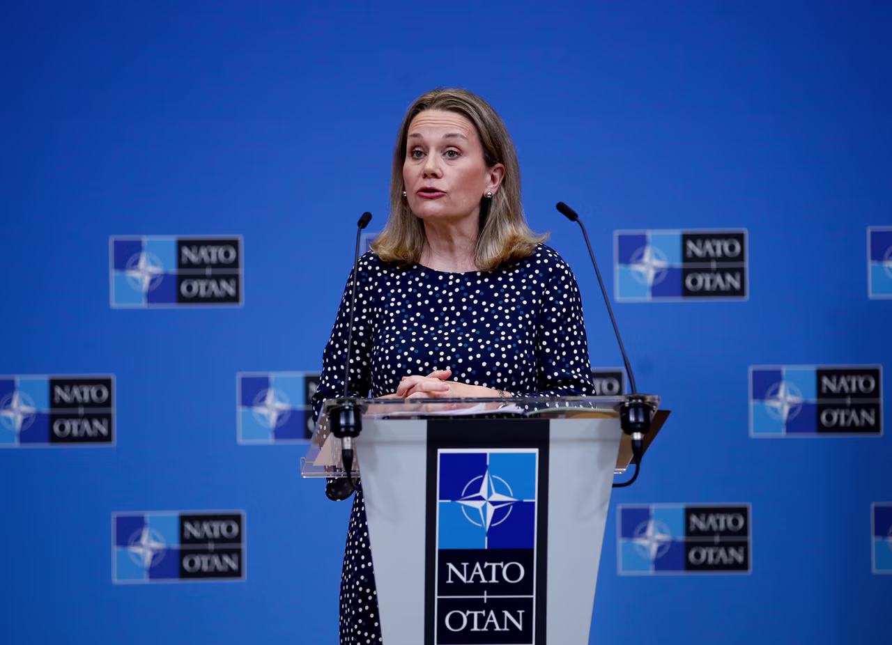 US Ambassador to NATO Julianne Smith speaks during a news briefing on the eve of a meeting of alliance defence ministers in Brussels, Belgium, on February 15.