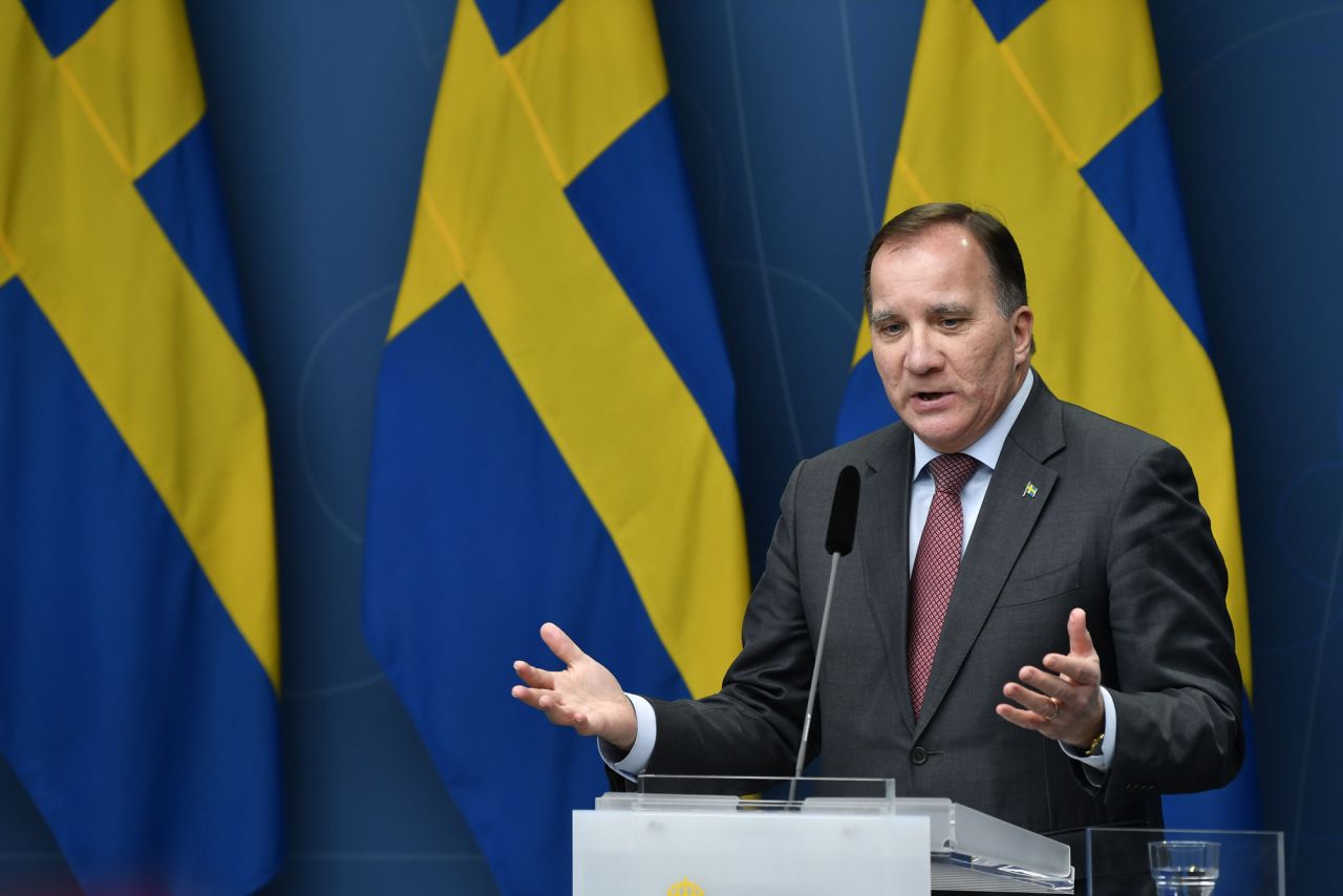 Sweden's Prime Minister Stefan Lofven gives a press conference in Stockholm on November 11.