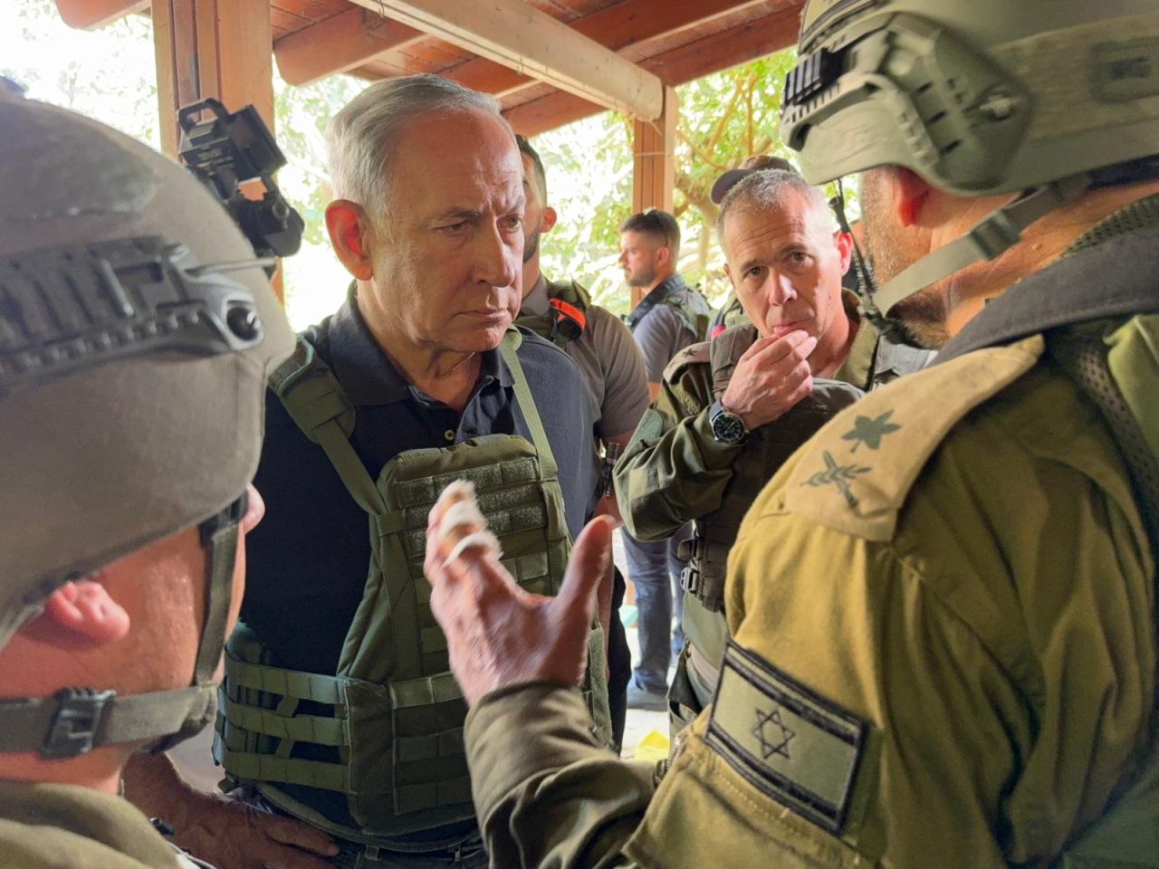 Israeli Prime Minister Benjamin Netanyahu is seen meeting with soldiers in this image he shared on Saturday, October 14. 