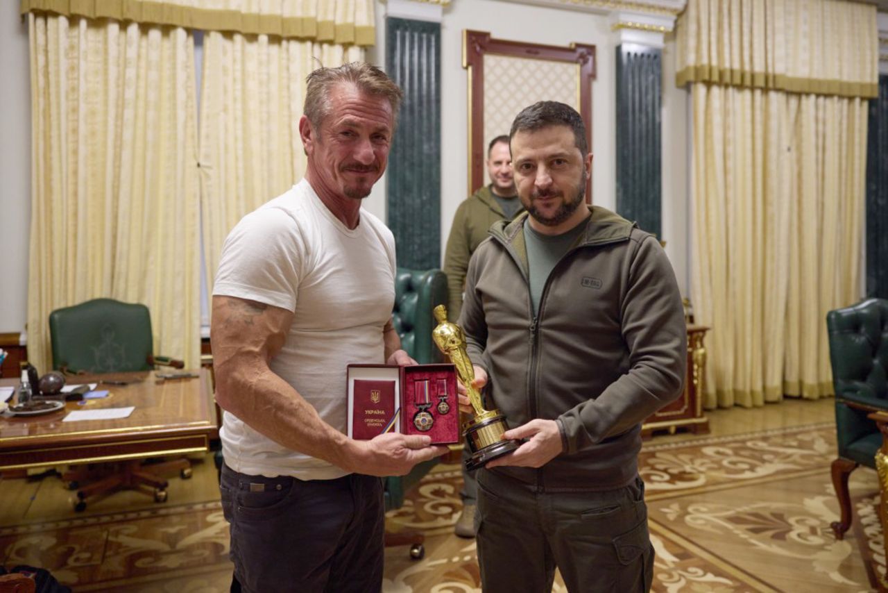 President Volodymyr Zelensky holds a meeting with American actor, filmmaker, screenwriter and producer, Sean Penn, in Kyiv, Ukraine, on November 8.