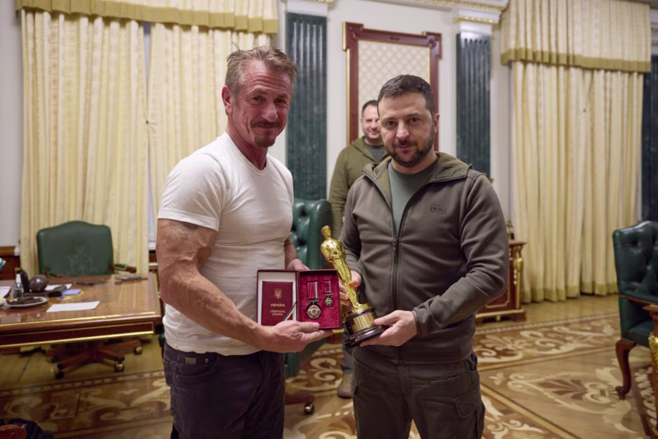 President Volodymyr Zelensky holds a meeting with American actor, filmmaker, screenwriter and producer, Sean Penn, in Kyiv, Ukraine, on November 8.