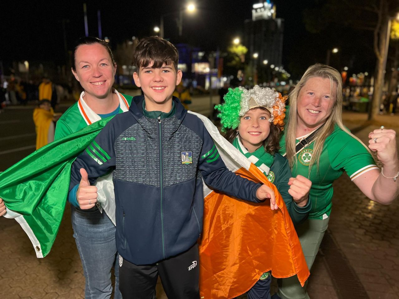 (From left to right) Irish fans Kerryn, Oscar, Joshua and Samantha traveled to Australia from Limerick, Ireland.?