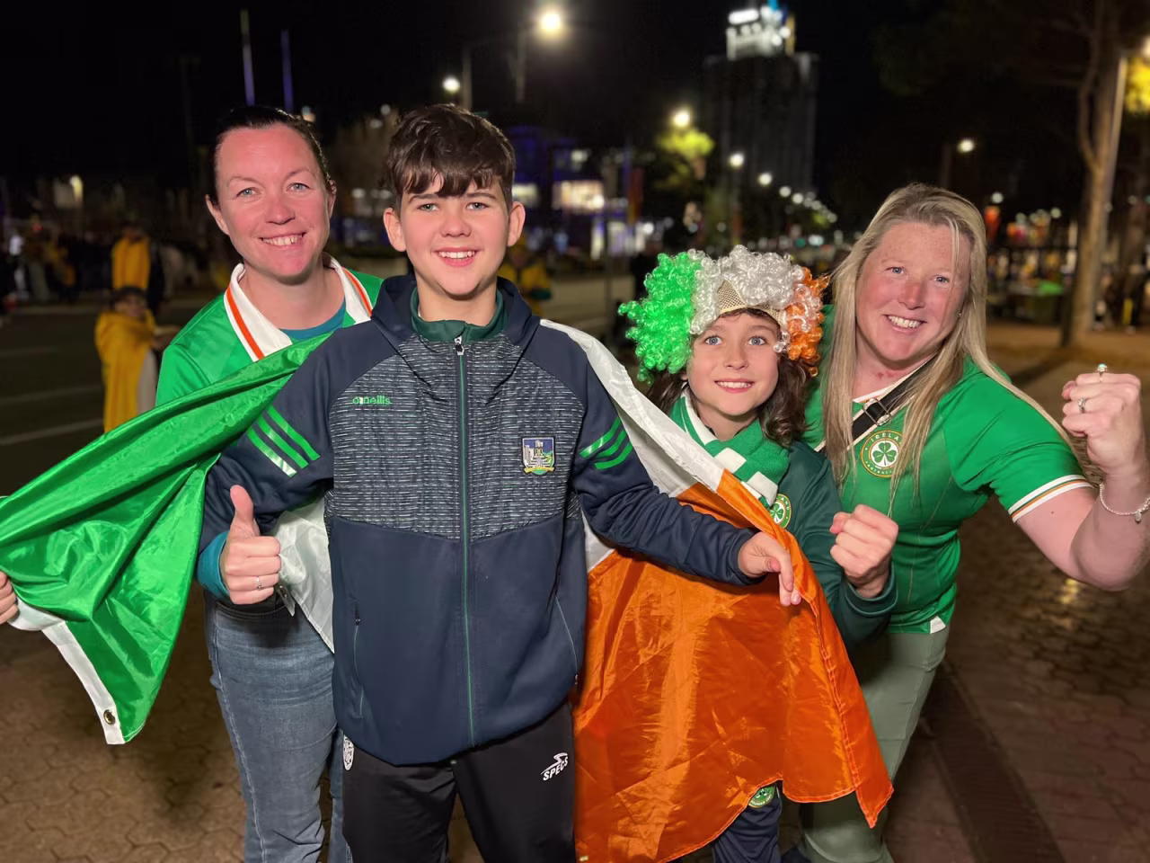 (From left to right) Irish fans Kerryn, Oscar, Joshua and Samantha traveled to Australia from Limerick, Ireland. 