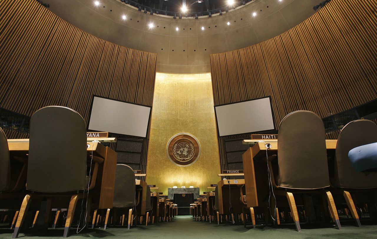 A view from inside the General Assembly Hall of the United Nations headquarters in New York