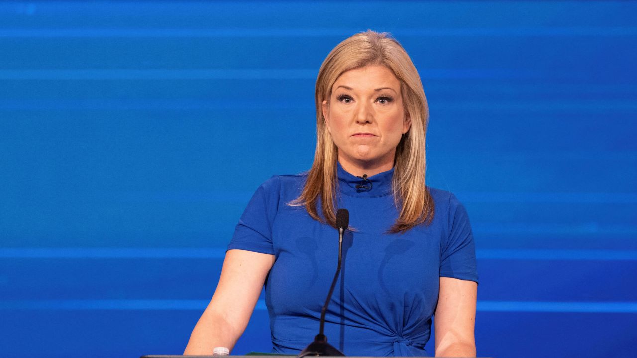 In this October 2022 photo, Candidate for Attorney General Jen Jordan participates in an election debate at the Georgia Public Broadcasting offices in Atlanta, Georgia.