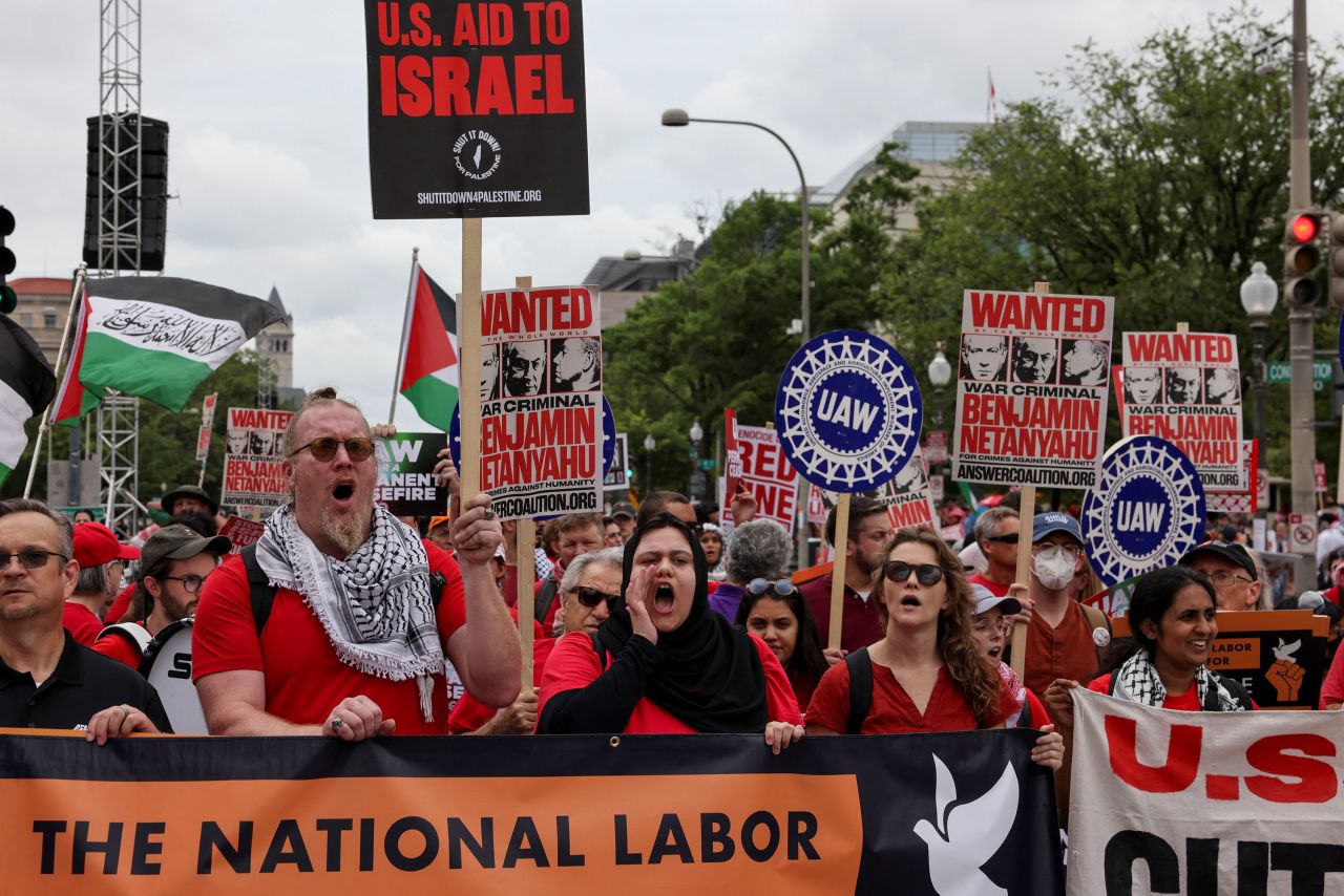 Demonstrators chant and protest near the Capitol in Washington, DC, on Wednesday.