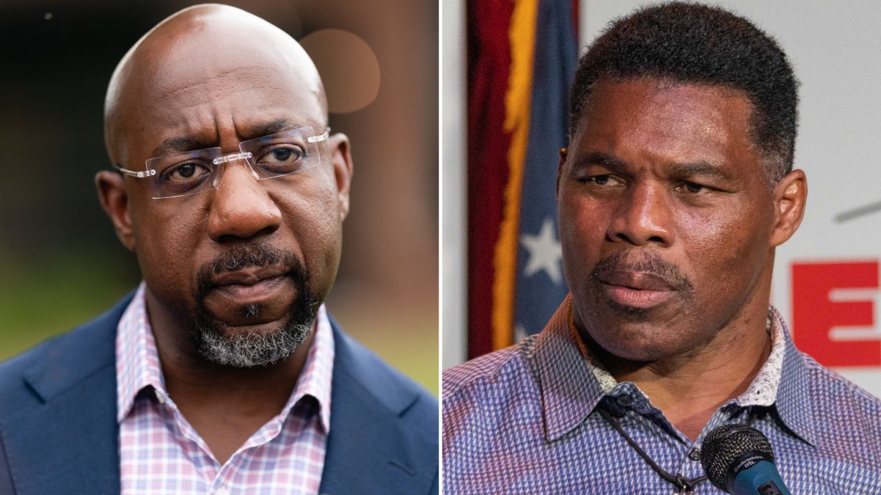 US Sen. Raphael Warnock, left, and Herschel Walker