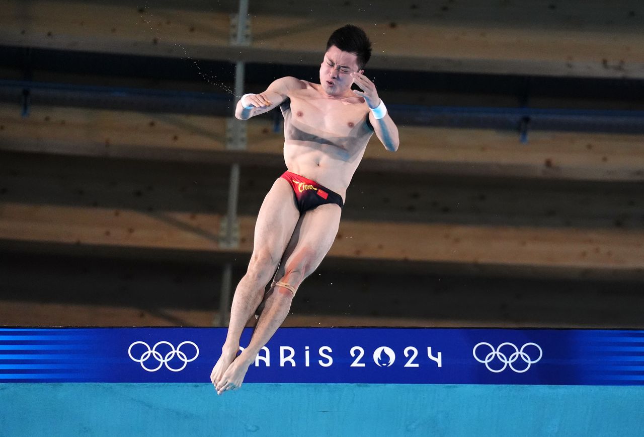 China’s Cao Yuan competes in the men’s 10-meter platform diving event on August 10. 