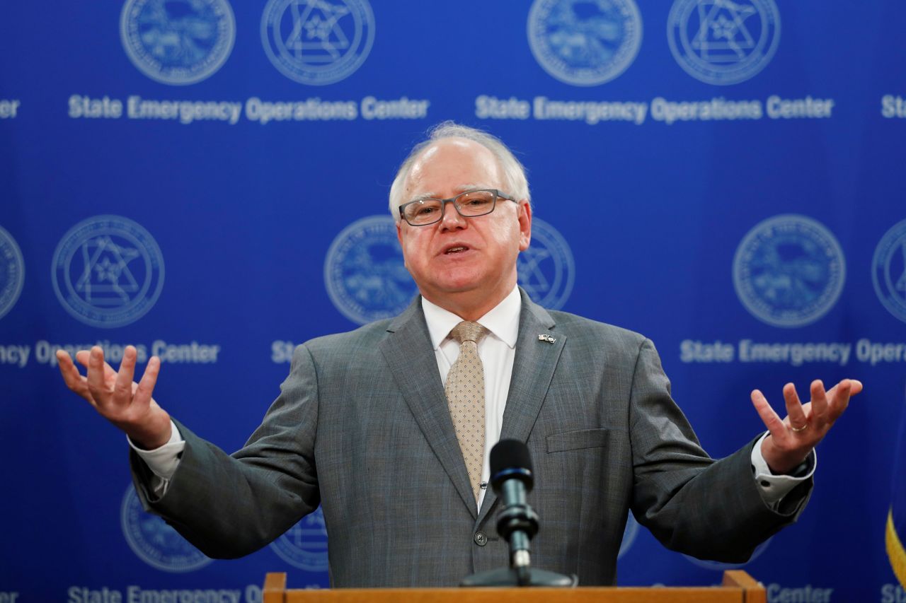 Minnesota Gov. Tim Walz speaks at a press conference in St Paul, Minnesota, in 2020.