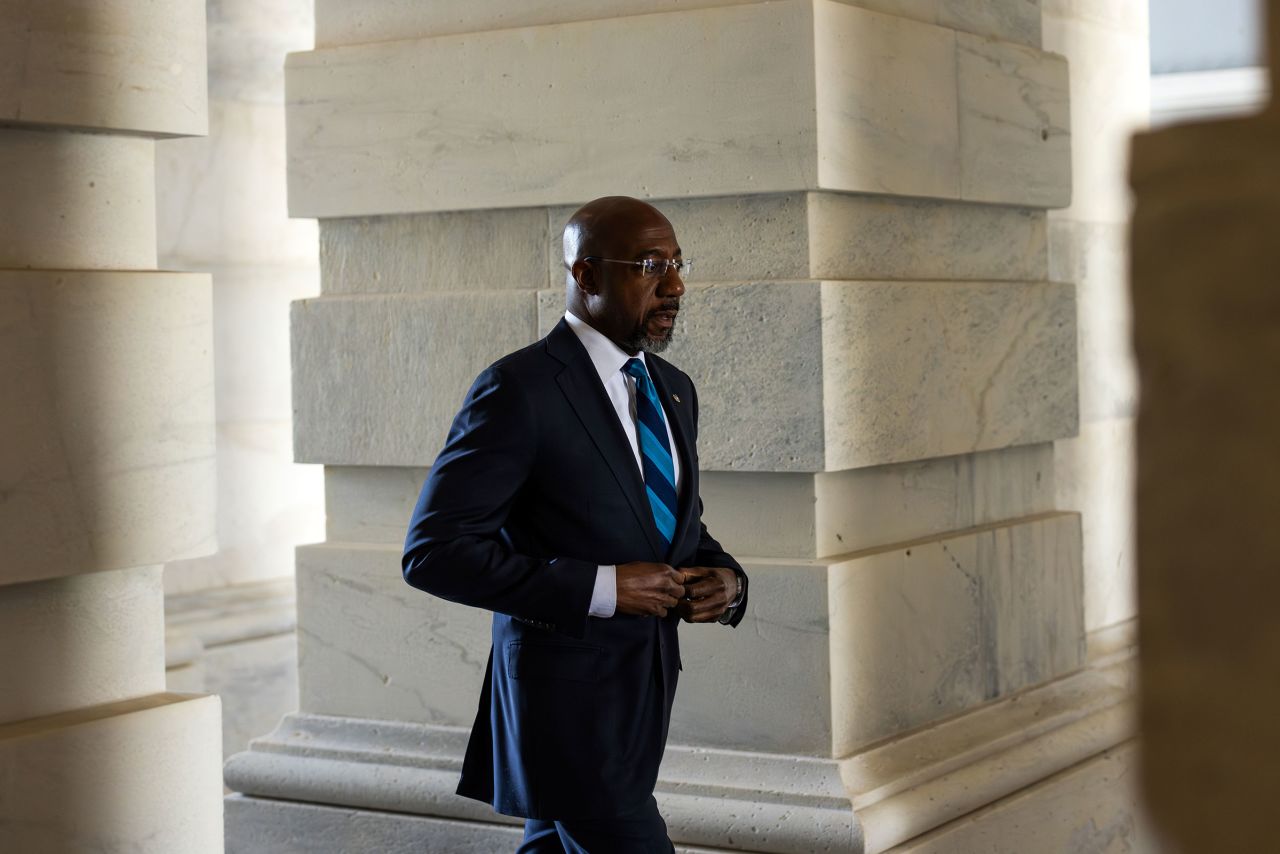 Sen. Raphael Warnock arrives to the US Capitol on July 11 in Washington, DC.