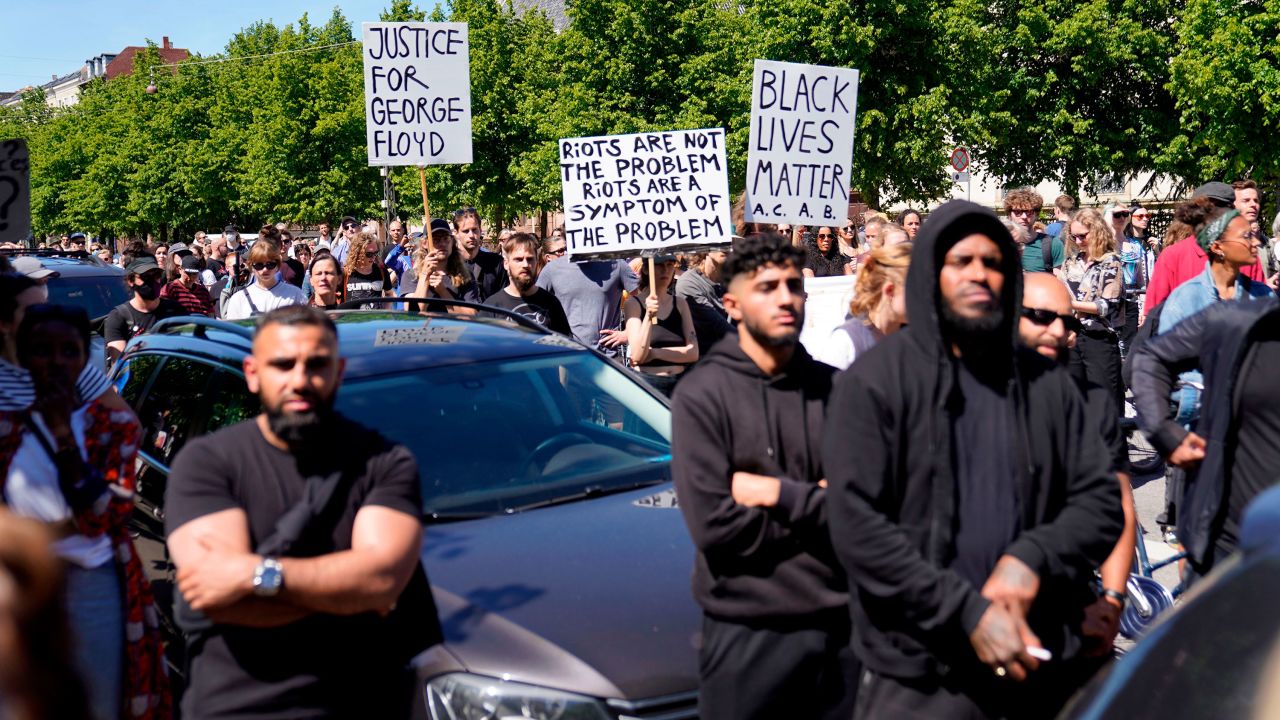 People demonstrate in front of the US Embassy in Copenhagen, Denmark, on May 31.