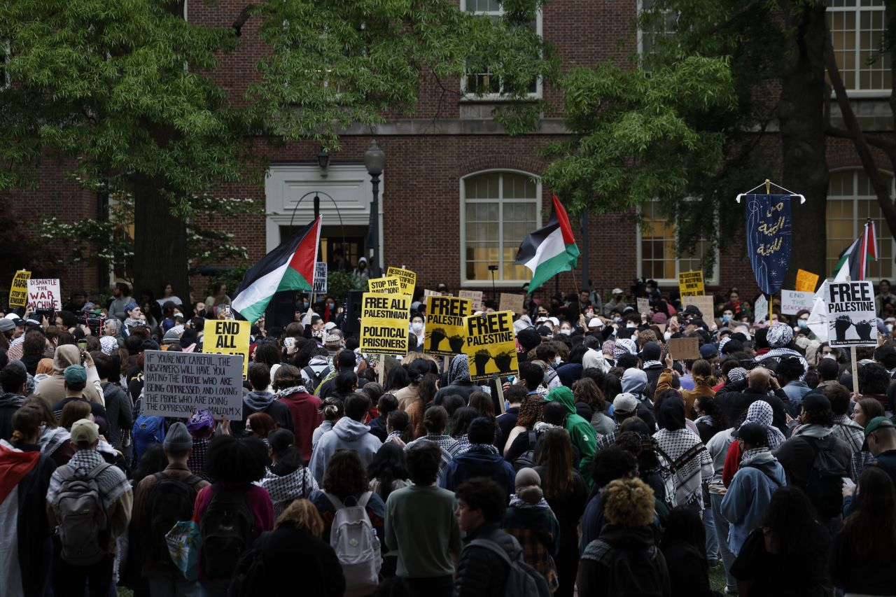 Activists and students participate in an encampment protest at the University Yard at George Washington University on Thursday.