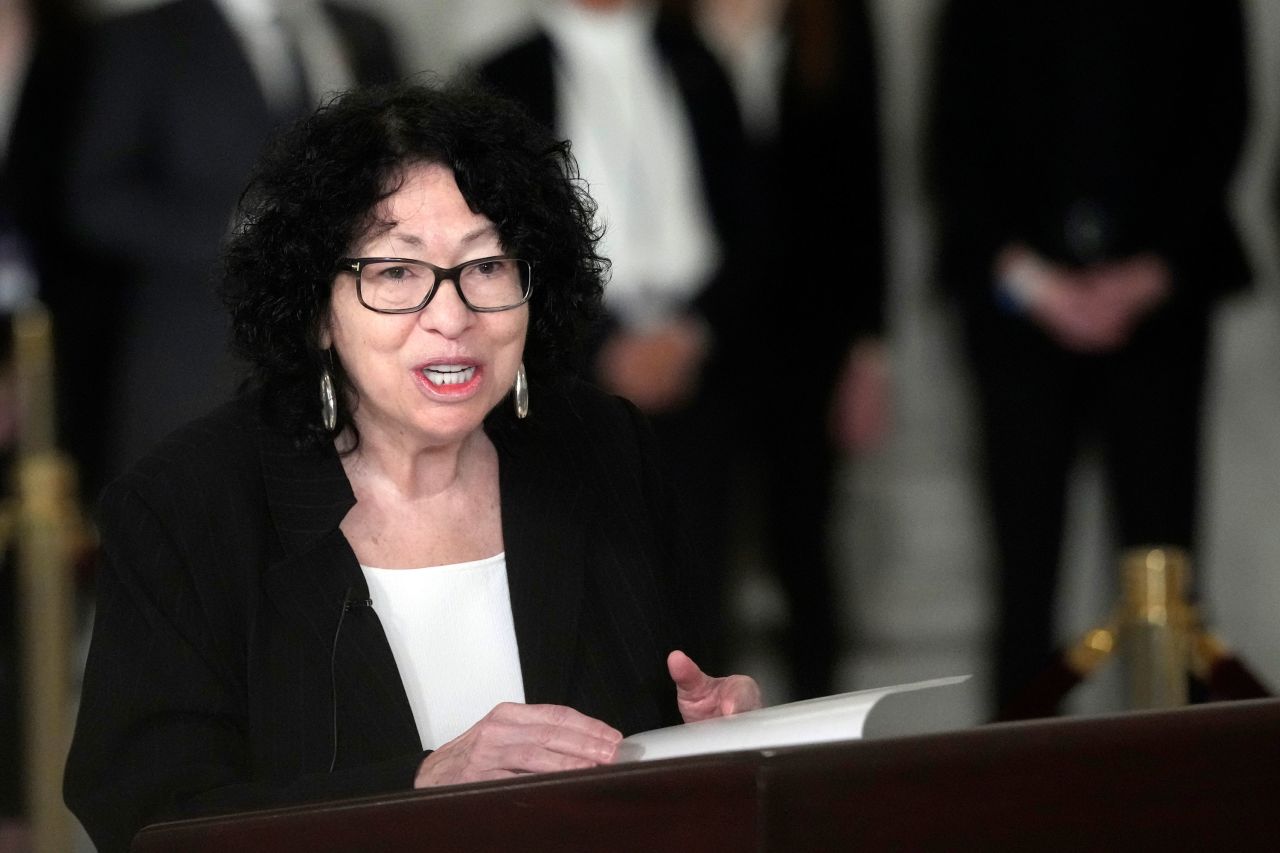 Justice Sonia Sotomayor speaks during a service for the late Justice Sandra Day O'Connor in Washington, DC, in December.