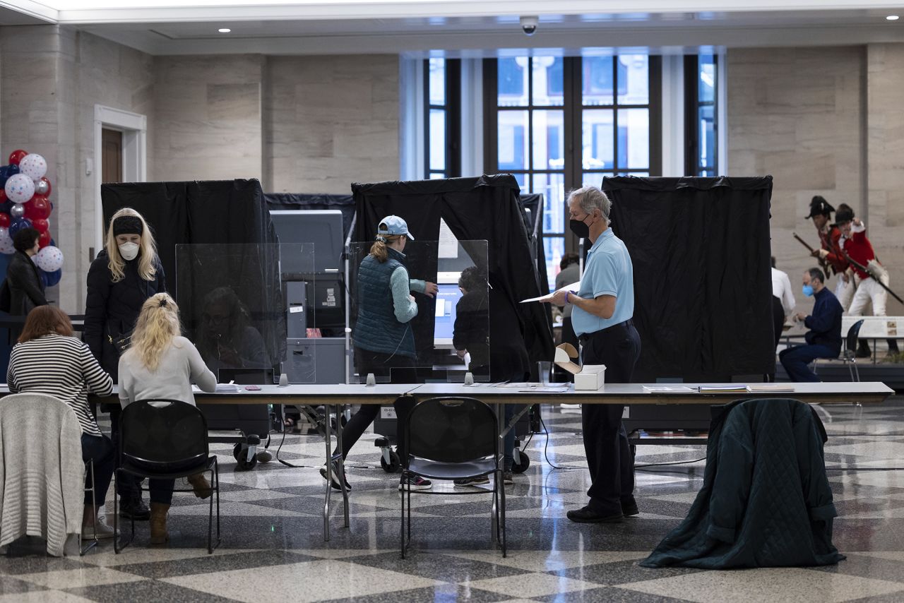 People vote on Election Day at the Museum of the American Revolution in Philadelphia, on November 8.