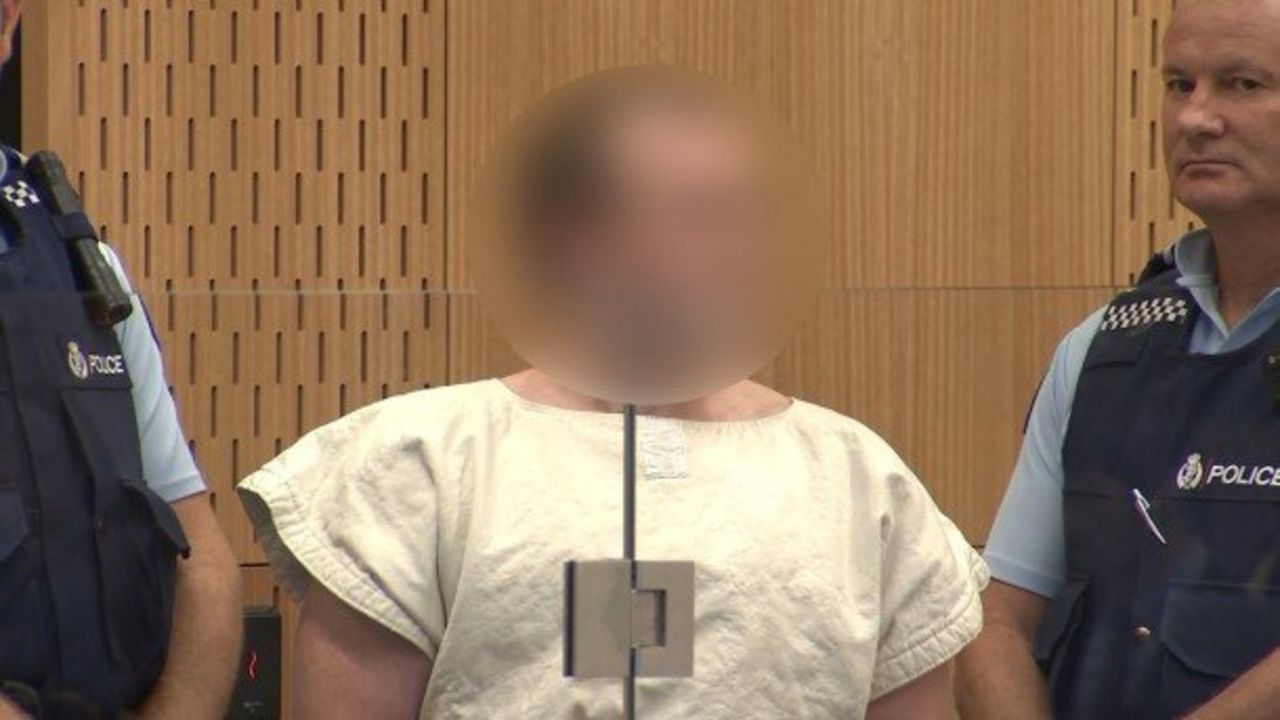 Brenton Tarrant appears in court in Christchurch. His face is blurred due to court restrictions on the case.