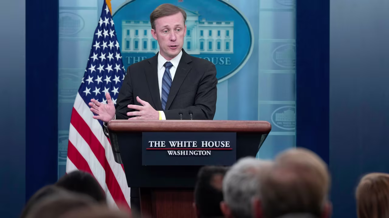 White House national security adviser Jake Sullivan speaks during Friday's daily briefing.