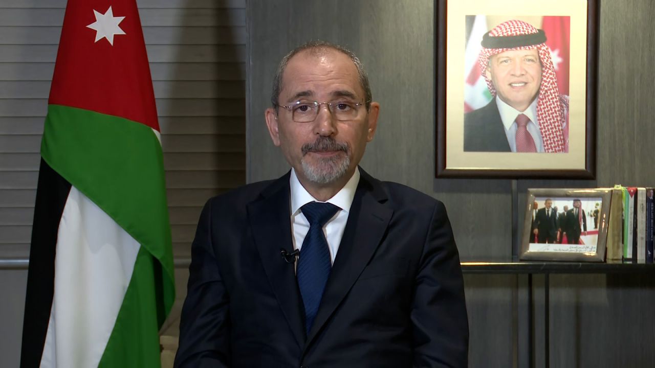  Jordanian Foreign Minister Ayman Safadi speaks during an interview with CNN's Becky Anderson on Wednesday, October 18.