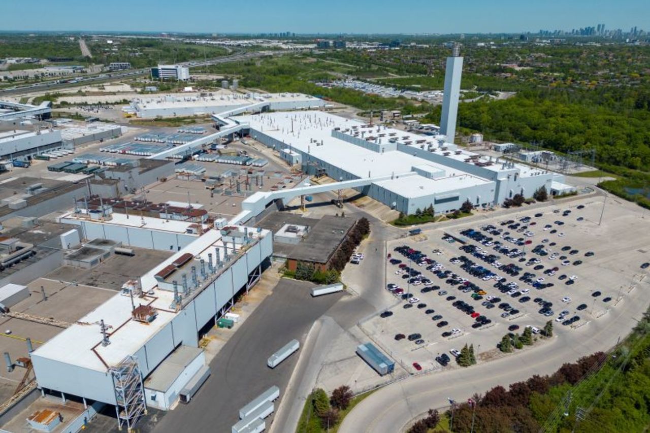 An aerial view shows Ford's Oakville Assembly Plant in Oakville, Ontario, Canada, on May 26.