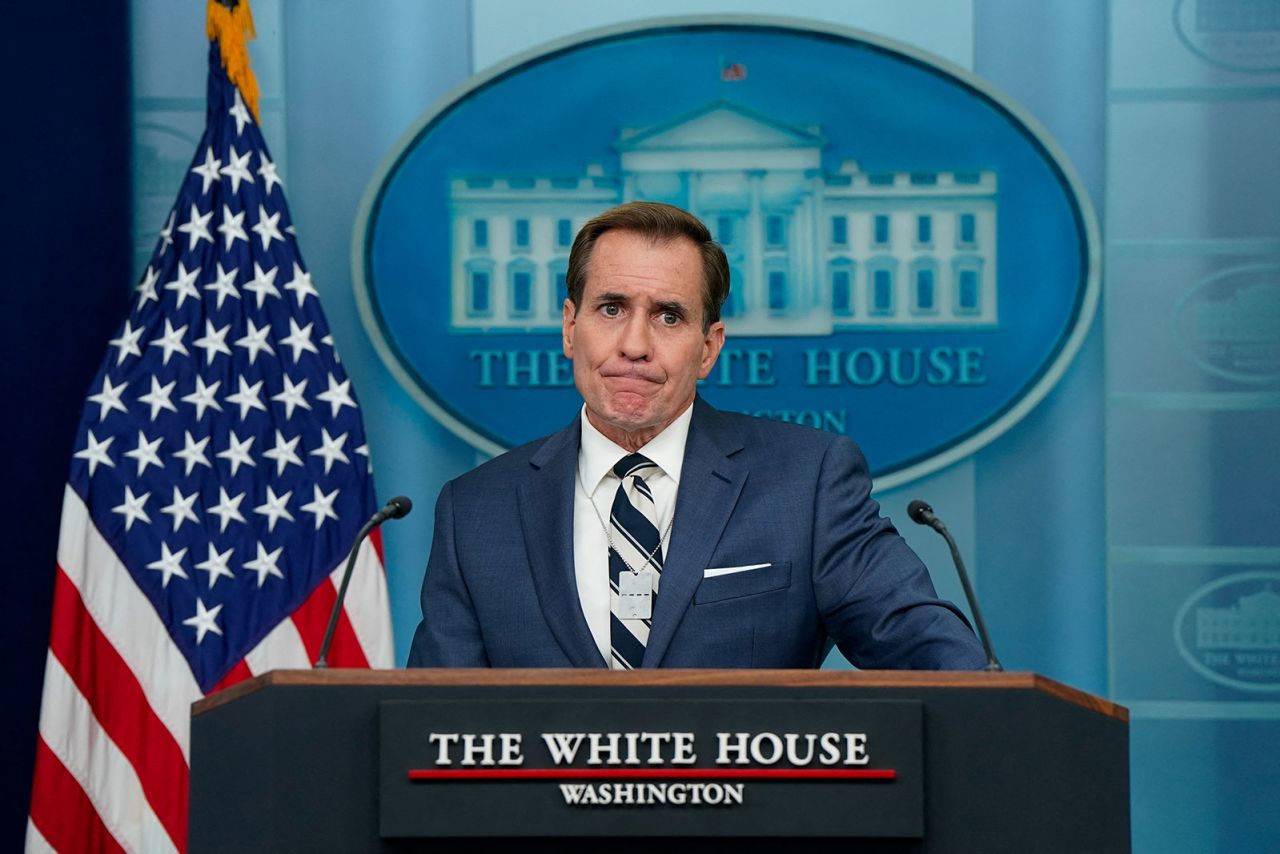 White House national security spokesperson?John Kirby takes a question during a press briefing at the White House in Washington, DC, on Wednesday. 