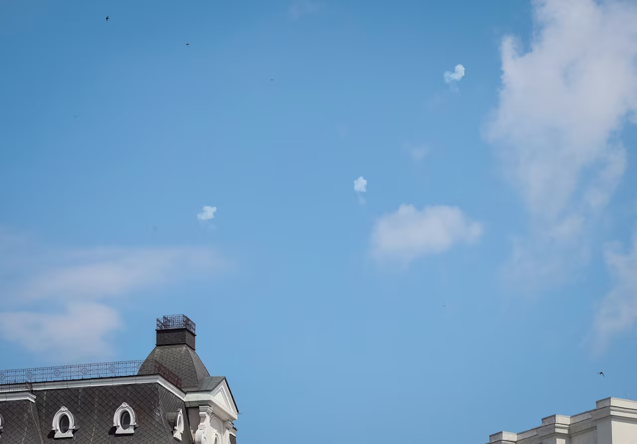 Explosions are seen in the sky over the city during a Russian missile strike as African leaders in visit Kyiv, Ukraine, on June 16.