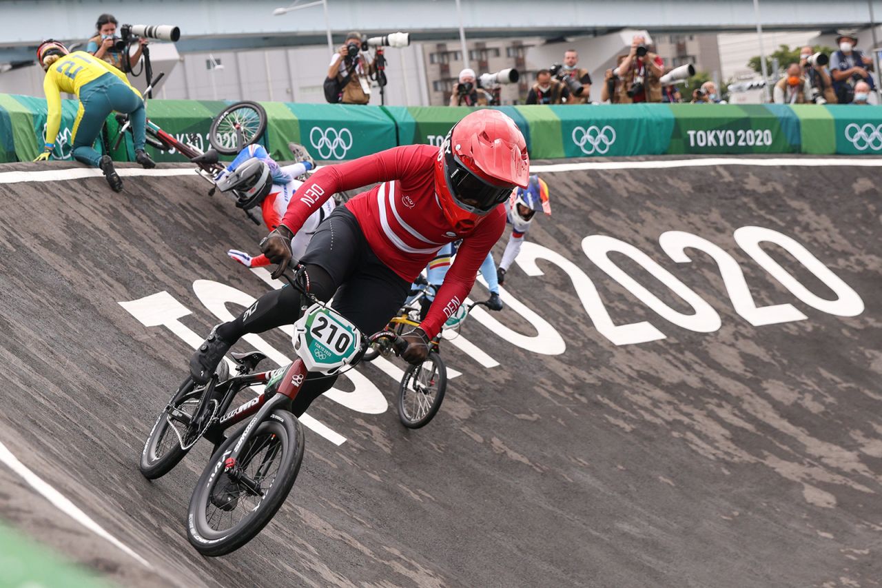 Simone Christensen of Denmark competes in the BMX semifinals on Friday.