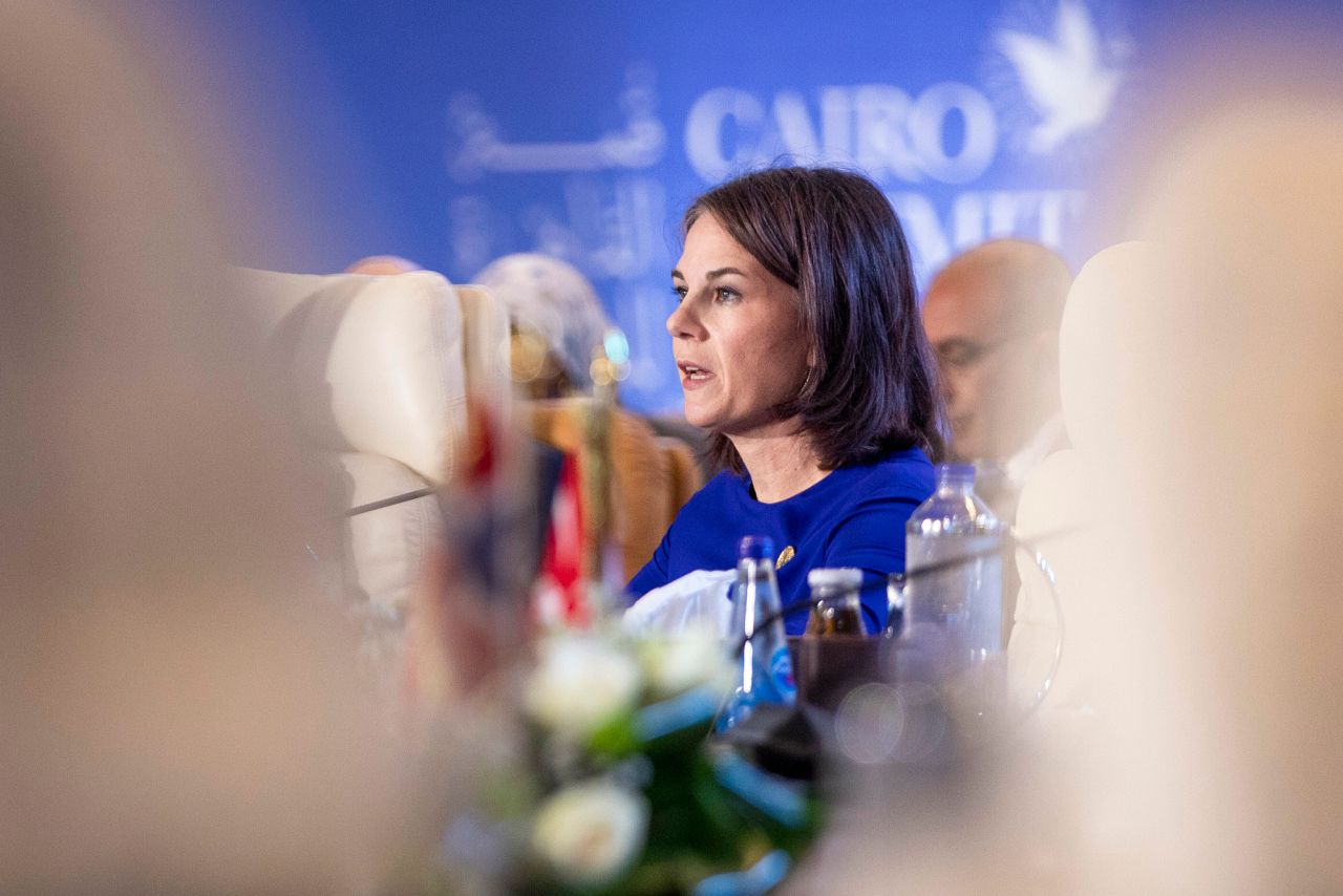 German Foreign Minister Annalena Baerbock speaks at the Cairo peace summit on October 21. 