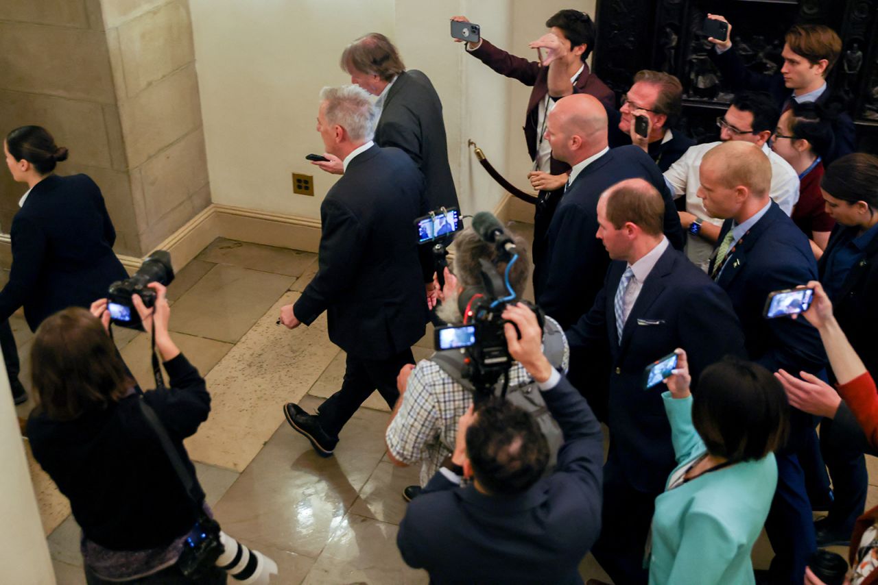 US House Speaker Kevin McCarthy (R-CA) arrives at the US Capitol ahead of an expected vote in the US House of Representatives on a bill raising the federal government's $31.4 trillion debt ceiling, in Washington on May 31.