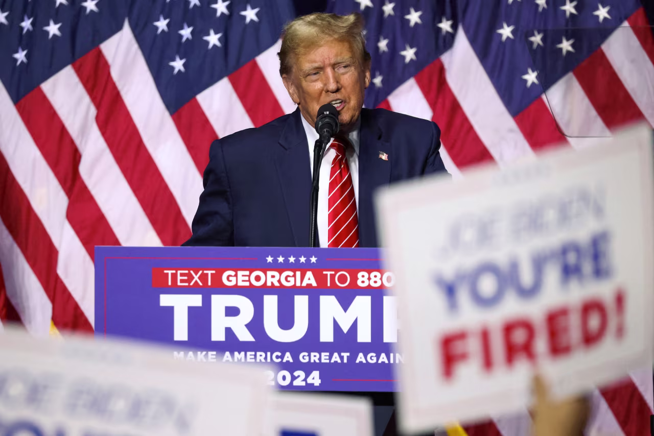 Former President Donald Trump speaks at a campaign rally in Rome, Georgia, on March 9. 