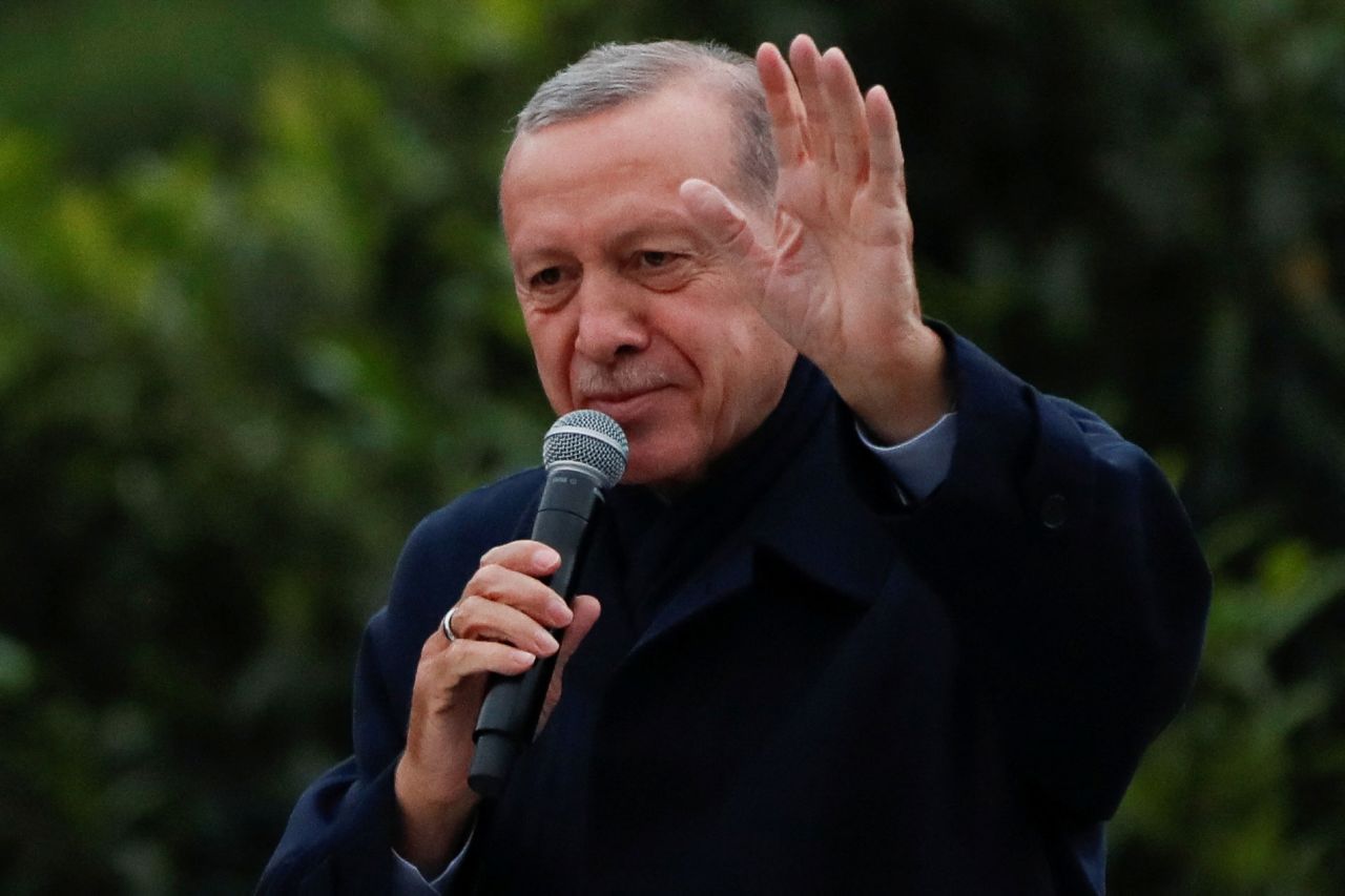 President Tayyip Erdogan addresses his supporters in Istanbul on May 28. 