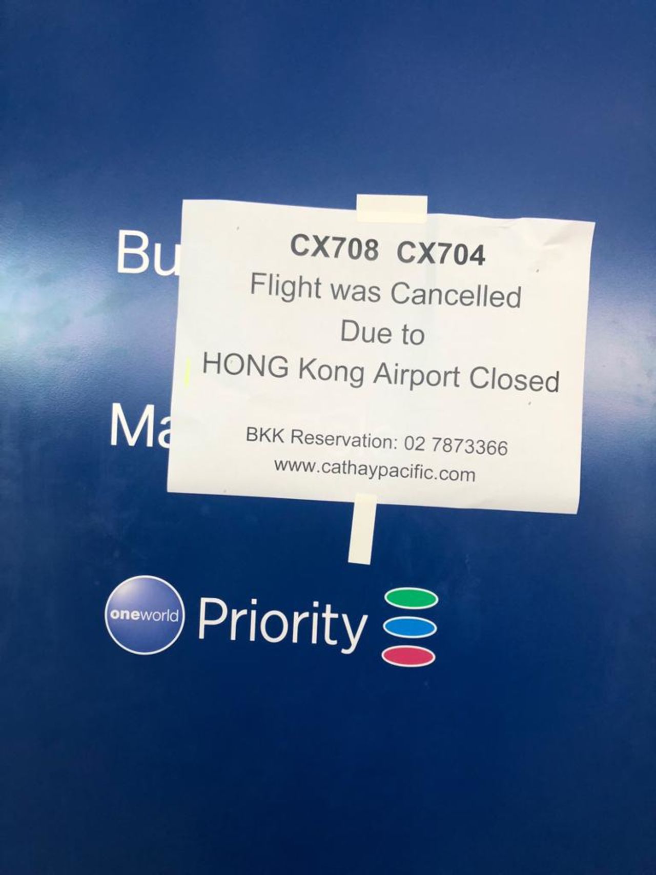 Flights from Bangkok to Hong Kong have been canceled.