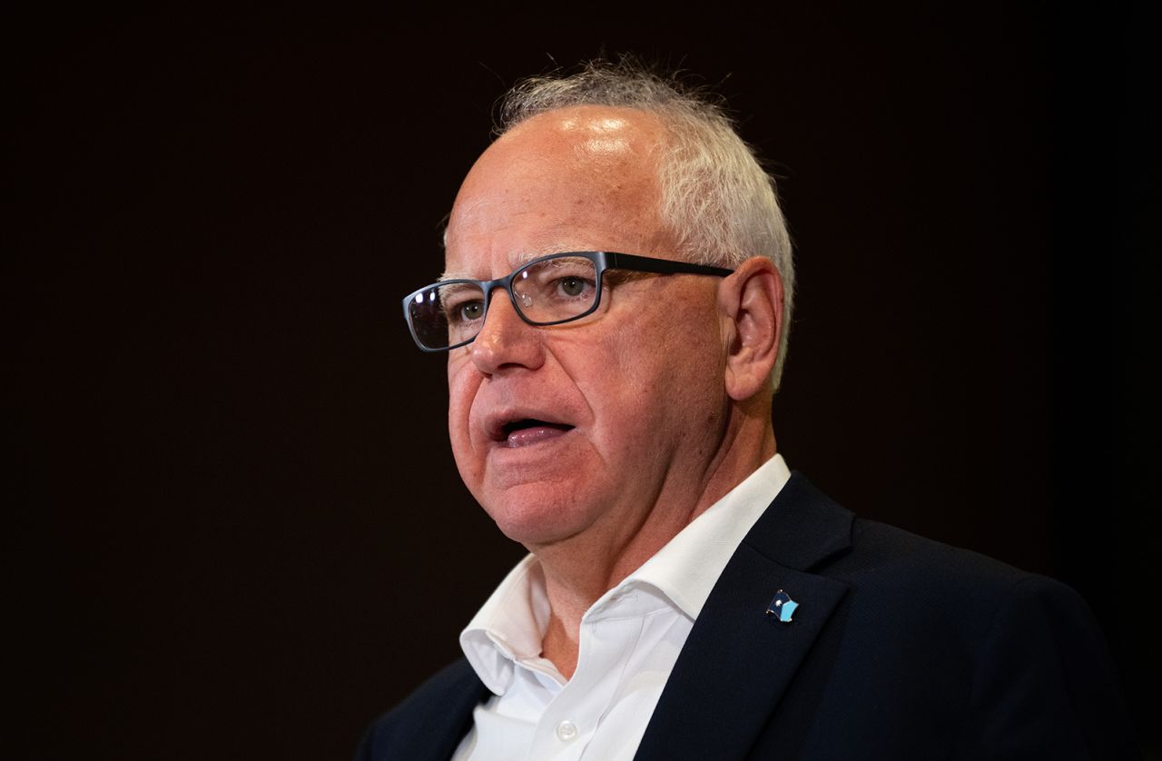 Tim Walz speaks during a press conference at the Bloomington City Hall in Bloomington, Minnesota on August 1.