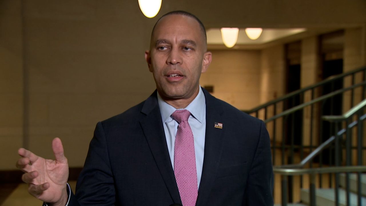 House Minority Leader Hakeem Jeffries talks to reporters on Tuesday, October 10, 2023.