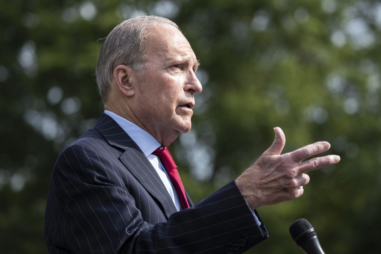 White House chief economic adviser Larry Kudlow speaks with reporters at the White House, on Thursday, June 25, in Washington, DC. 