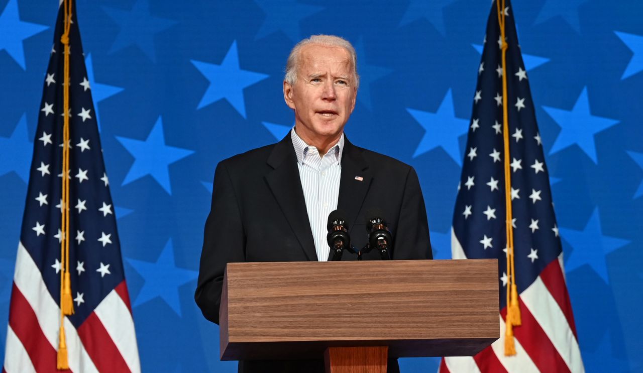 Democratic Presidential candidate Joe Biden speaks at the Queen venue in Wilmington, Delaware, on November 5.