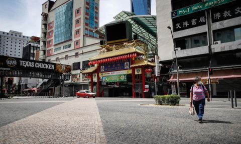 A road near Chinatown in Kuala Lumpur, Malaysia, is near-empty on May 7.