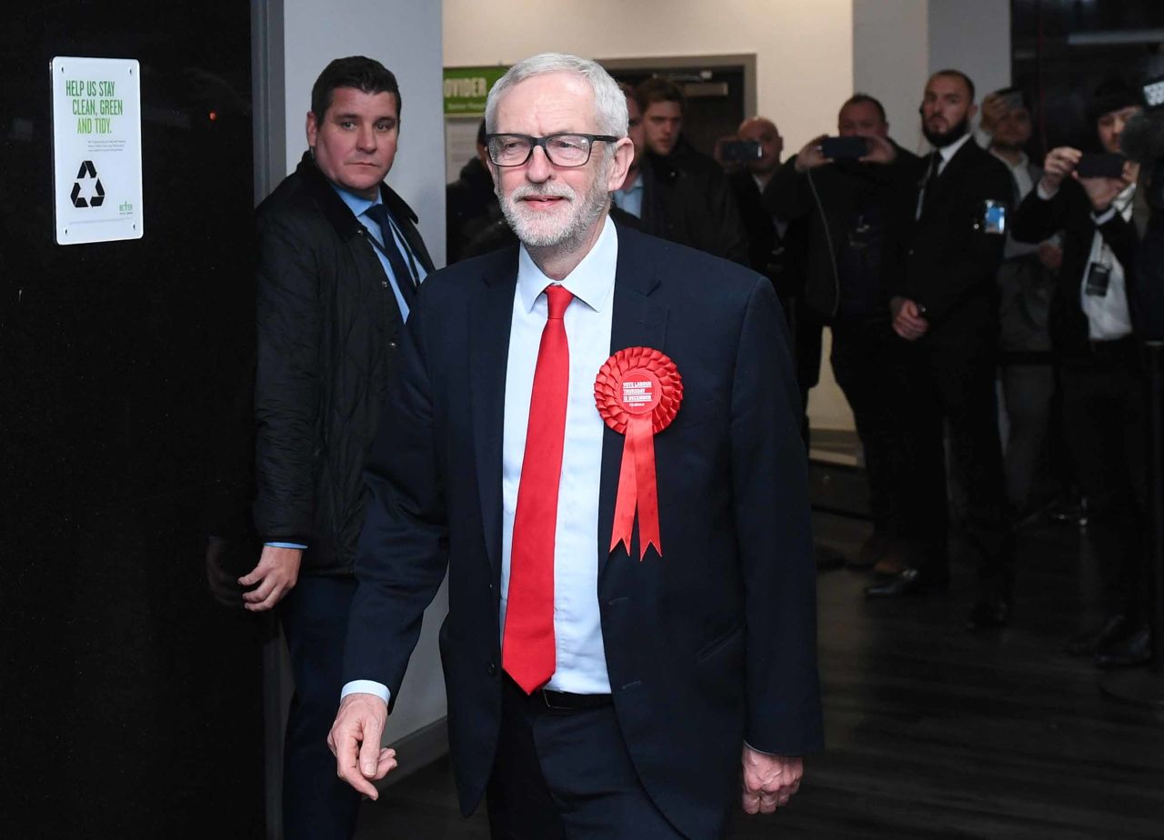 Labour leader Jeremy Corbyn arrives for the vote count at Sobell Leisure Centre in Islington North and South constituencies. Photo: Joe Giddens/PA Images via Getty Images