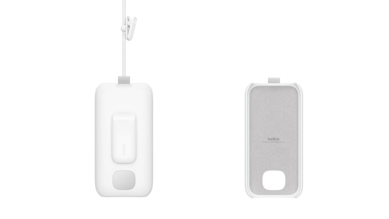 Two images of a battery holder for the Apple Vision Pro. The left contains the battey and the right is empty.