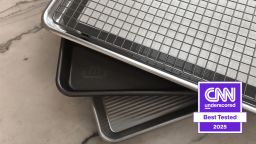 a stack of baking sheets