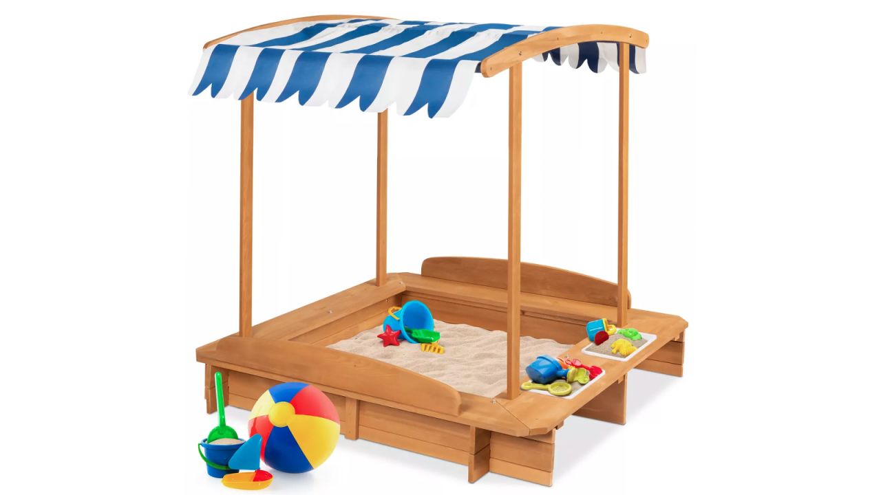 Best Choice Products Kids Wooden Cabana Sandbox w: Bench Seats.jpg