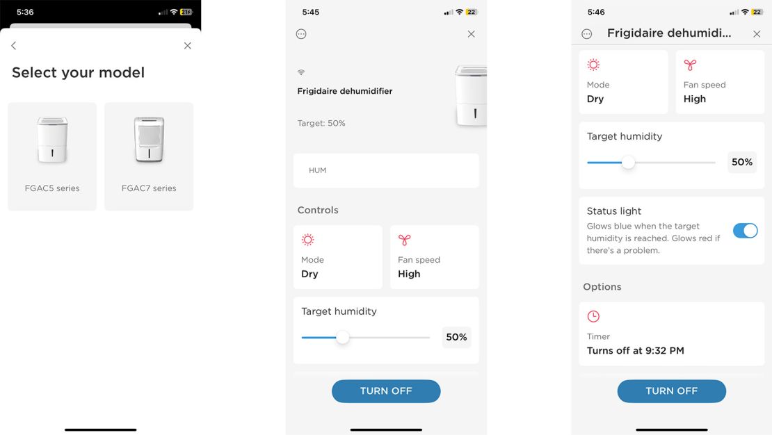 The Frigidaire Gallery offers a Wi-Fi-connected mobile app that is easy to use to control the dehumidifier.