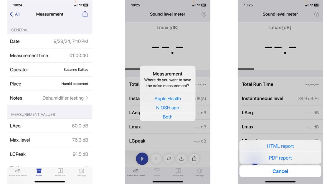 We tested the noise level of the dehumidifiers by using the NIOSH app, which lets you save the data in several ways.