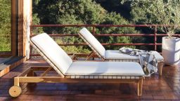 Two Burrow Dunes Teak Sun Loungers on a deck