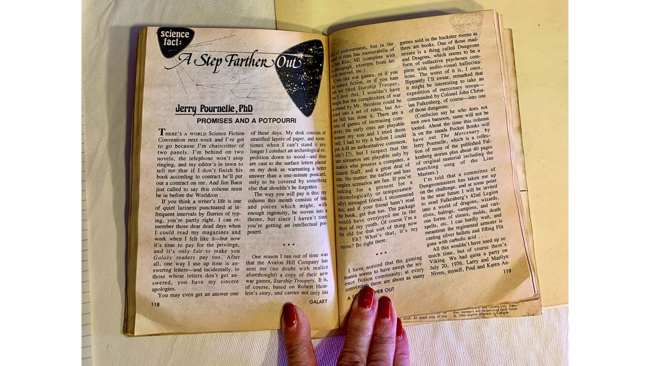Dealing with multiple pages is one challenge when scanning from magazines, such as this 1975 Galaxy issue. Look for a scanner app for mobile that can capture two pages side by side and resolve the inevitable distortion.